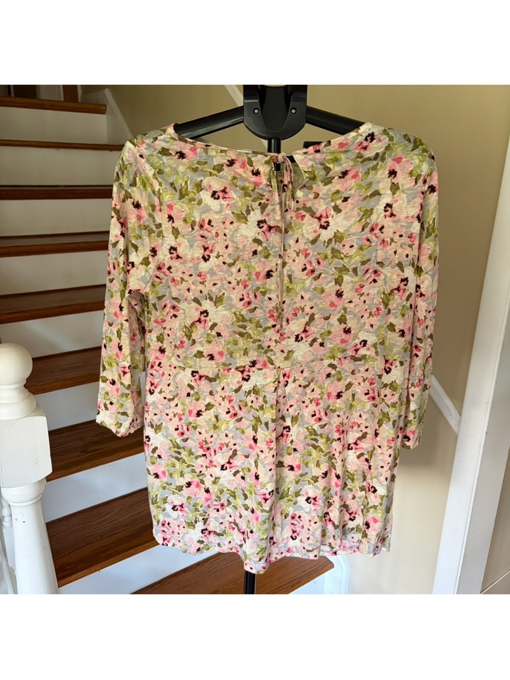J. Jill Love Linen Floral Slub Knit 3/4 Sleeve Tunic Top S Cottage Boho Peasant